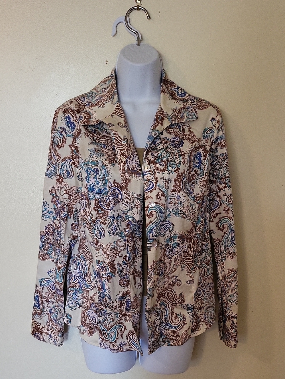 Paisley Print Cream Button-Front Women's Jacket